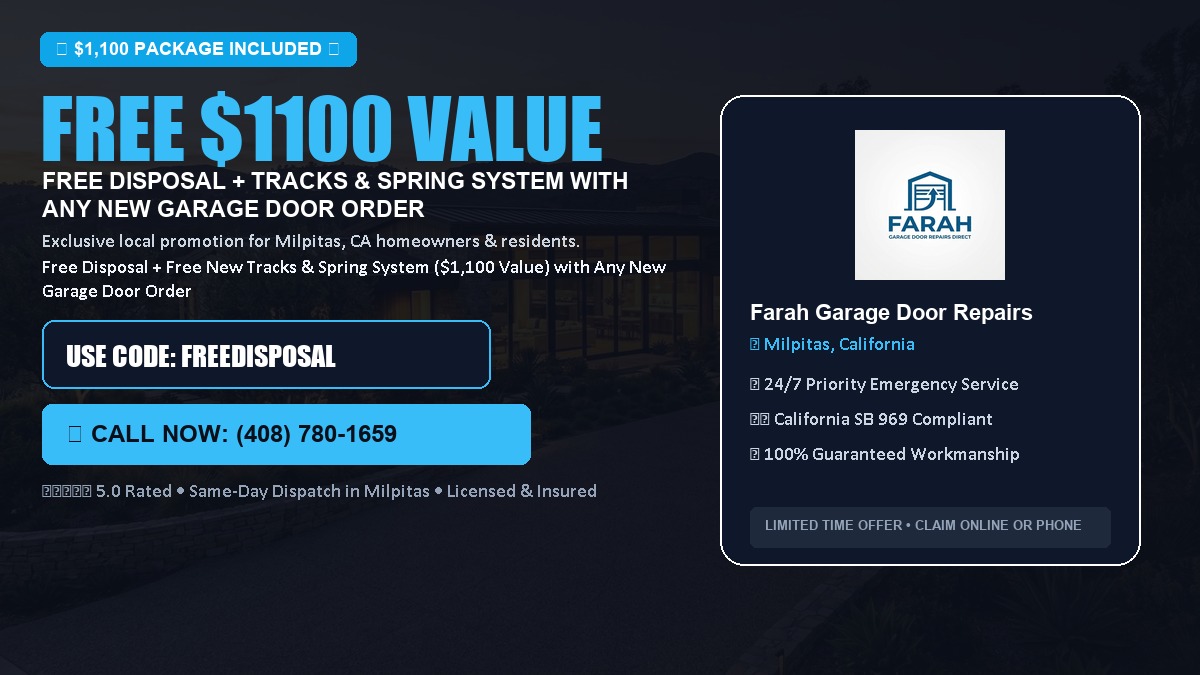 Free Disposal + Free New Tracks & Spring System with Any New Garage Door Order ($1100 Value) in Milpitas, CA