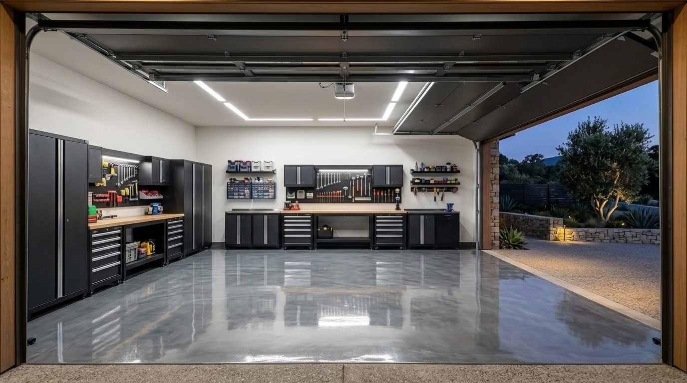 Farah Garage Door Repairs Direct Interior View of Custom Garage Door Overhead and Workshop